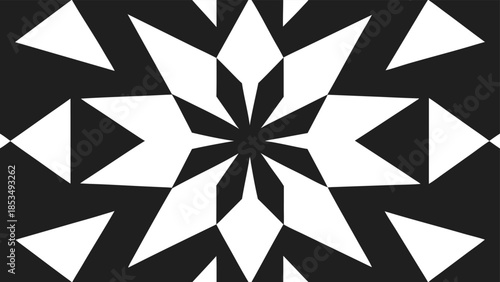 Geometric abstract black and white pattern with symmetrical repeating triangle design