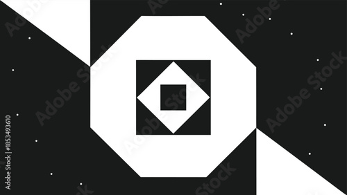 Geometric abstract design with nested shapes and minimalist black and white aesthetic