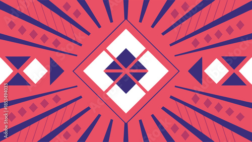 Geometric aztec pattern in red and blue with a central diamond shape