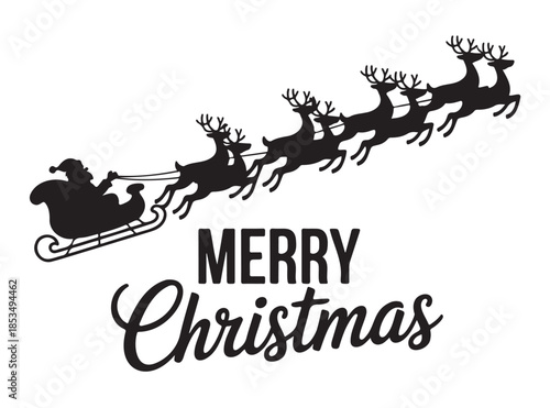 Santa Claus Riding Sleigh Pulled by Reindeer on Christmas Night Vectot on a White Background