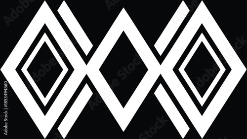 Geometric white diamond shaped seamless pattern repeating on black background design element