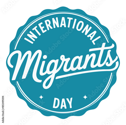 International Migrants Day Teal Badge Vectot on a White Background