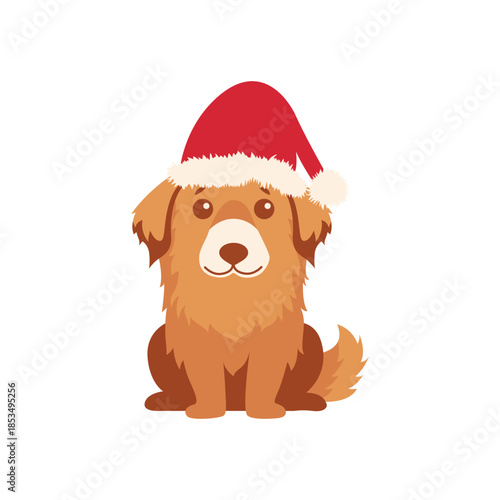 Fluffy Brown Dog in Christmas Hat