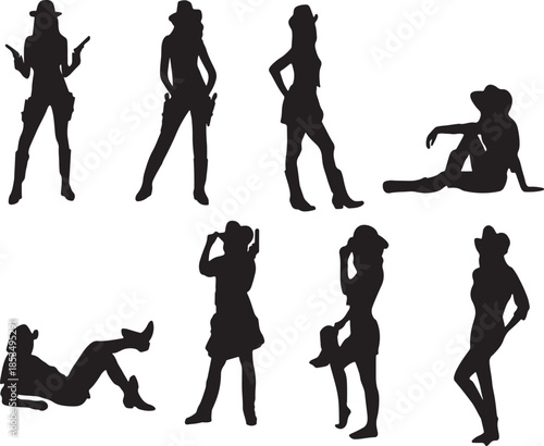 Silhouettes of women in various poses depicting classic western and pin up styles