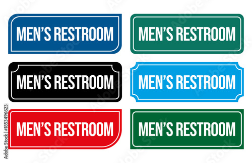 Men's Restroom Signs: A collection of various color signs indicates the location of facilities for men, providing clear directional information. 