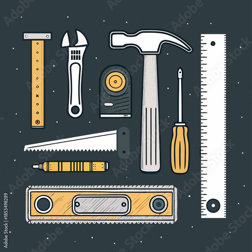 Featuring Minimalist Carpenter Tools Vibrant High-Quality Stock Image
