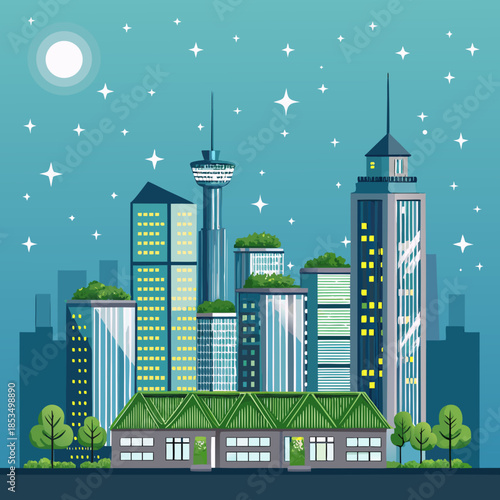 Depicting Future City Skyline Vibrant Professional Photo