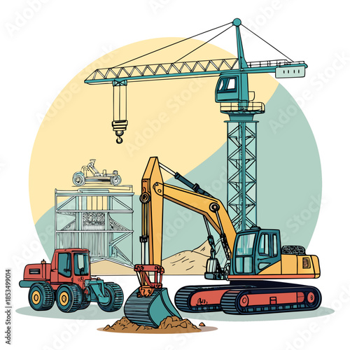 Showcasing Construction Site Equipment Dynamic Premium Digital Asset