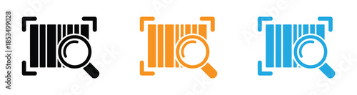  Barcode scanning icon. Barcode Scan Icon with Magnifying Glass Vector Illustration for Product Identification and Verification. Barcode, code icon. Vector illustration, flat design.
