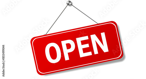 Open sign hanging on white background