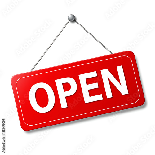 Open sign hanging on white background