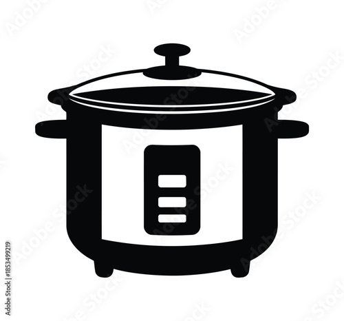 Rice Cooker Icon. Vector concept illustration for design. Black silhouette of a pressure cooker with lid and handles. 