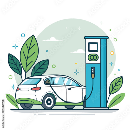 Featuring Electric Car Charging Station Dynamic High-Quality Stock Image