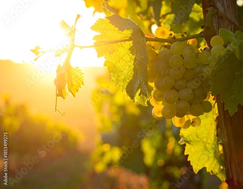 Close-up of ripe grapes bathed in golden sunlight