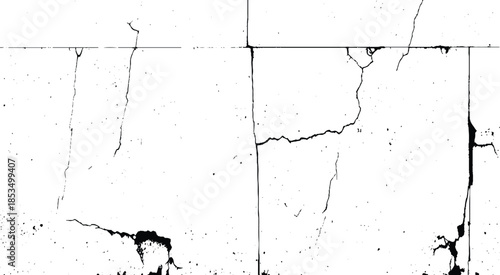 The black and white concept of a plain white plastered brick wall with cracks for background