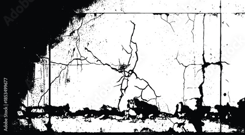 Vector Texture of Cracks and Breaks on Earthquake-Damaged Land Surfaces, Walls, and Floors in Black, White, and Grey, Perfect for Creating Realistic Earthquake Damage in Digital Design and Architectur