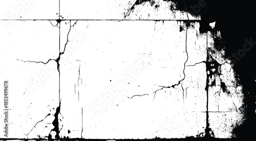 Vector Texture of Cracks and Breaks on Earthquake-Damaged Land Surfaces, Walls, and Floors in Black, White, and Grey, Perfect for Creating Realistic Earthquake Damage in Digital Design and Architectur