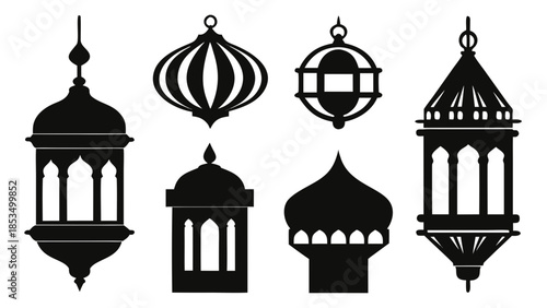 Lantern islamic festival silhouettes Vector