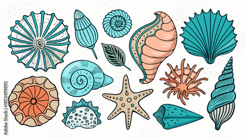 Shells collection hand drawn illustration Vector