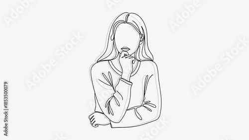 A minimalist line drawing of a person with their hand on their chin, appearing to be in deep thought.