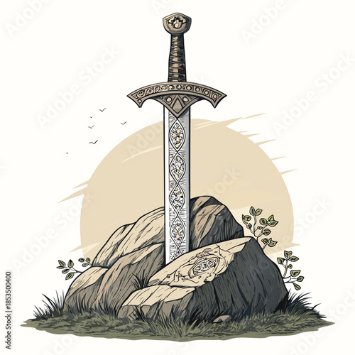 King Arthur Sword The Stone High-Quality Stock Image Perfect for Editorial Content