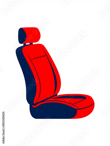 Stylish red and blue car seat design with modern contours and white piping