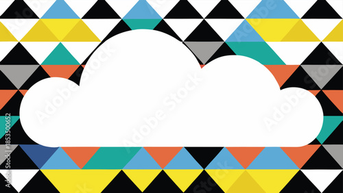White Cloud Shape Cutout on Geometric Triangle Pattern Background vector illustration