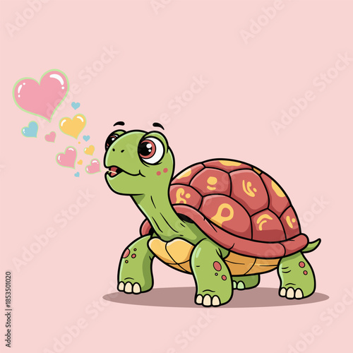 Funny green cartoon turtle smiling as a cute animal character illustration