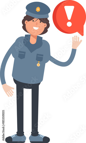 Woman Police Character and Error Sign
