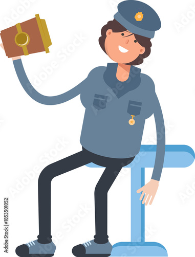 Woman Police Character Drinking Coffee
