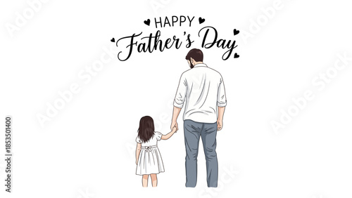 A father and daughter holding hands, celebrating Father's Day with a heartwarming illustration.