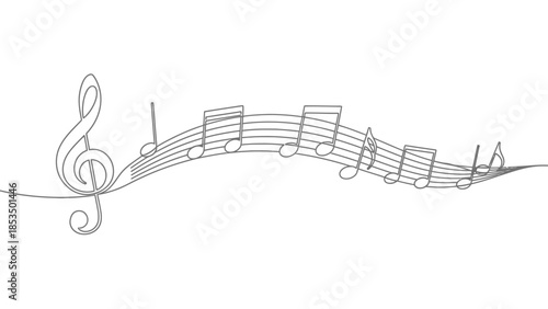 A flowing musical staff with a treble clef and a series of musical notes, creating an elegant visual representation of music.