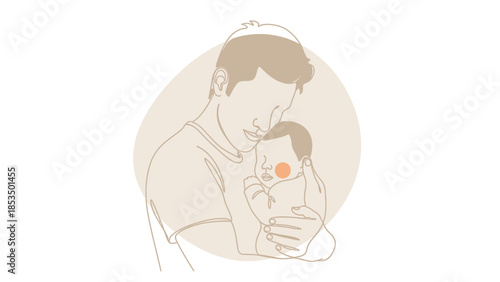 A tender illustration of a father holding his newborn baby close, with a gentle embrace.