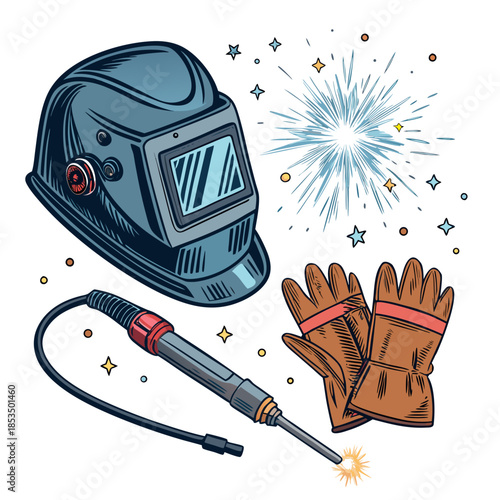 Dynamic Welding Tools And Sparks High-Quality Stock Image