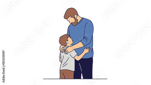 A father and son embracing each other with love and affection, sharing a tender moment.