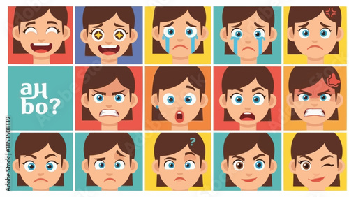 Collection of cartoon faces expressing various emotions and feelings.