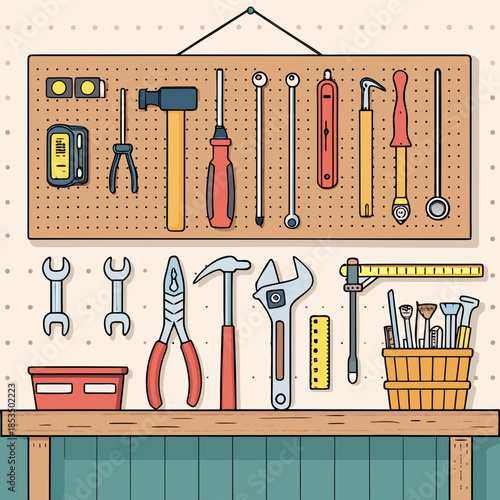Workshop Tools Hanging Wal Professional Photo Great for Commercial Projects