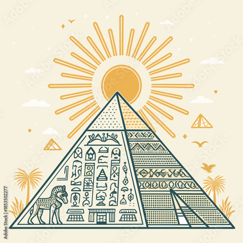 Depicting Ancient Egyptian Pyramid And Sun Dynamic Professional Photo
