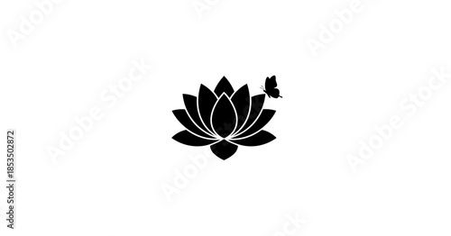 Lotus with butterfly vector illustration
