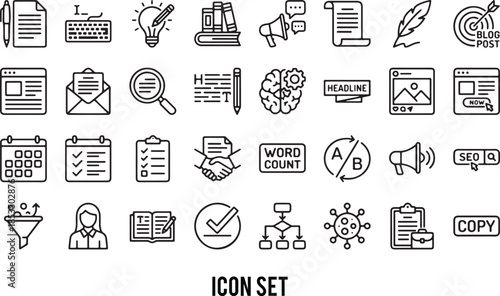 Copywriting icon set. Editable line icons. Vector illustration