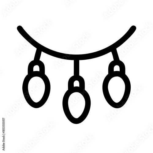 Black and white icon of three hanging string lights for festive decoration or holiday celebration