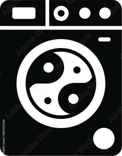 Washing machine icon with yin yang symbol inside drum clean laundry concept simple vector illustration for app and web