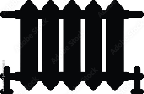 Black radiator silhouette vintage heating element for home comfort isolated on white background