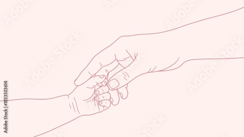 Minimalist illustration of a parent's hand holding a baby's hand, symbolizing love and connection