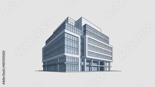 Modern Commercial Building with Reflective Glass Facade, Architectural Rendering