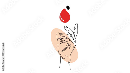 Hand reaching up to catch a falling blood drop, representing donation or life