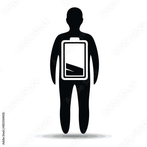 Person with low battery symbol on body standing alone