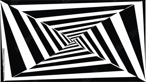 Black and White Optical Illusion Tunnel with Square Spiral Pattern abstract geometric