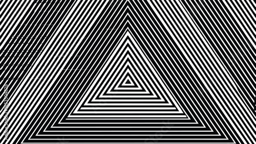 Black and white triangle optical illusion with converging lines on white background abstract geometric