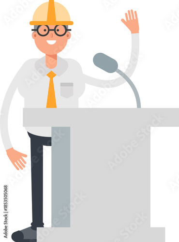 Architect Character Speaking on Podium
